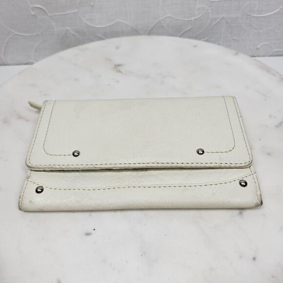 VTG Cow Leather Bi-fold Checkbook Wallet White Ivory Card Slots Simple Classic - Picture 7 of 16